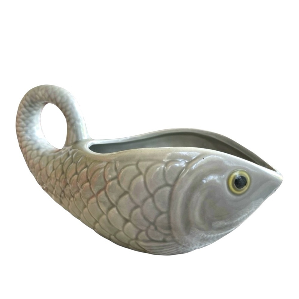 Vintage Enesco Japan Ceramic Fish Sauce Bowl | Mid-Century Koi Pitcher Style - Picture 5 of 13